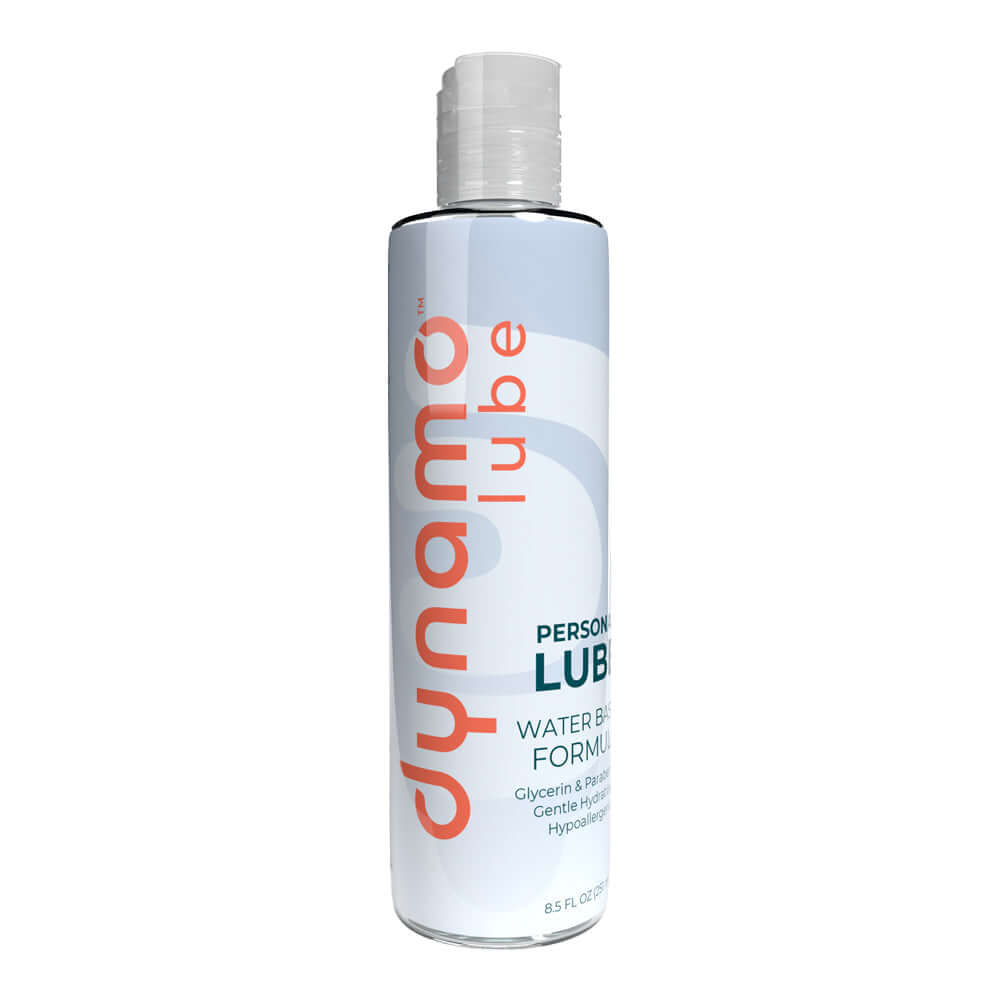 Dynamo Lube Water-based Formula 8.5 Oz personal lubricant bottle, glycerin-free and paraben-free