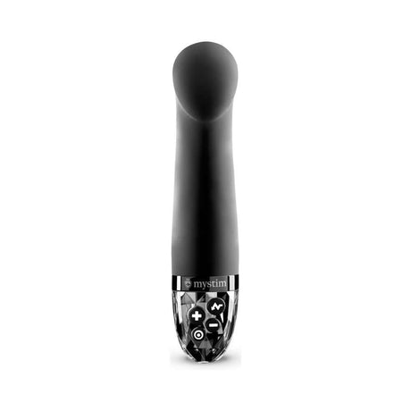 Mystim Right on Ron E-Stim Vibrator Black, designed for targeted G-spot stimulation and electrostimulation pleasure.