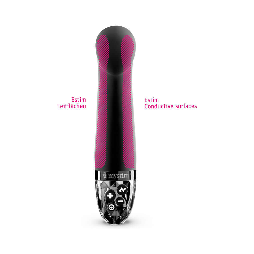 Mystim Right on Ron E-Stim Vibrator Black with conductive surfaces for electrostimulation pleasure.
