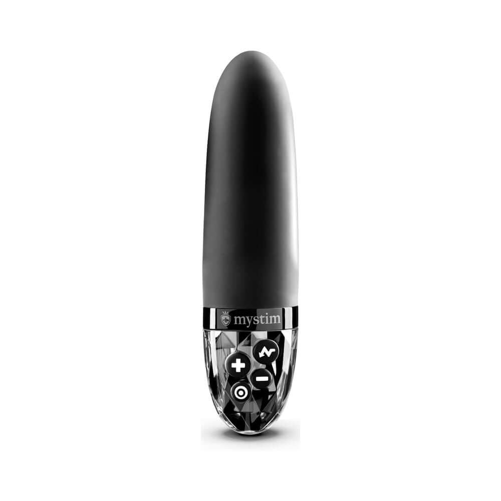 Mystim Sleak Freak E-Stim Vibrator Black with sleek design and control panel for enhanced pleasure.