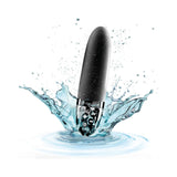Mystim Sleak Freak E-Stim Vibrator Black splashing in water with a sleek design and modern features.