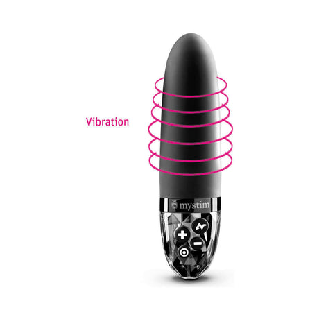 Mystim Sleak Freak E-Stim Vibrator Black featuring controls and vibration indication