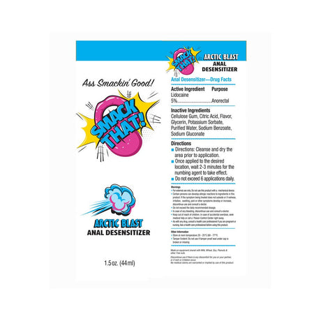 Smack That Anal Desensitizer Arctic Blast 1.5 Oz packaging with ingredients and usage instructions.