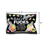 Bag Of Fucks I Have To Give 3 Oz Bag featuring colorful tart candies shaped like middle fingers.