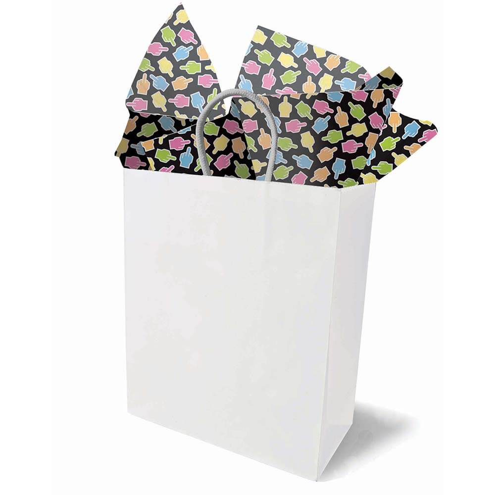 Gift bag filled with colorful Fucks I Have to Give Tissue Paper showcasing a fun and sassy gift wrap.