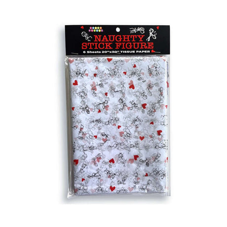 Naughty Stick Figure Tissue Paper pack featuring humorous designs and colorful hearts for adult-themed gift wrapping.