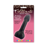 Black Glitter Penis Candle packaged with Glitterati branding for a festive occasion and party fun.