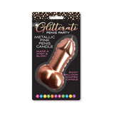 Pink Foil Penis Balloon Candle in metallic pink packaging for party fun and celebrations.