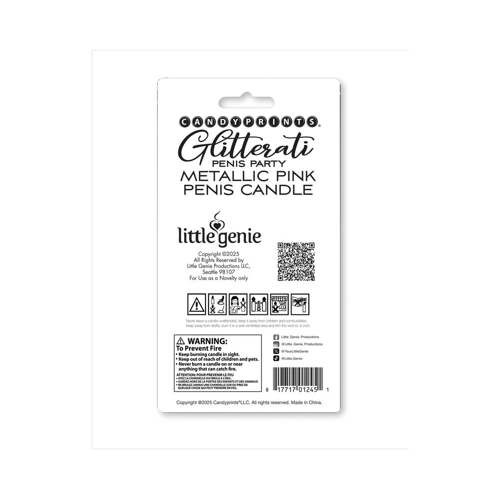 Pink Foil Penis Balloon Candle packaging featuring a metallic pink design for party decor.