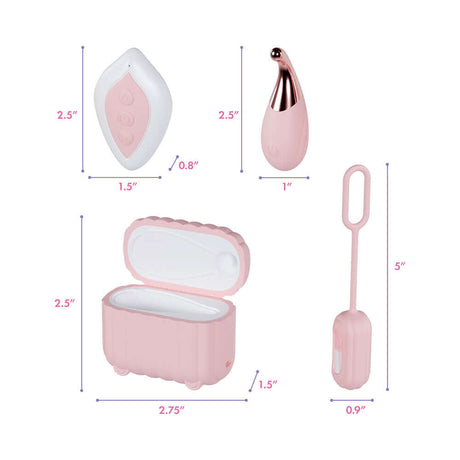 Play With Me Wanderlust Mini Vibes Pink luxury travel set including mini vibrators and suitcase-inspired charging case.