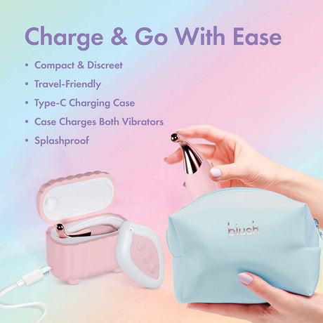 Play With Me Wanderlust Mini Vibes Pink charging case with two mini vibrators, compact and travel-friendly.