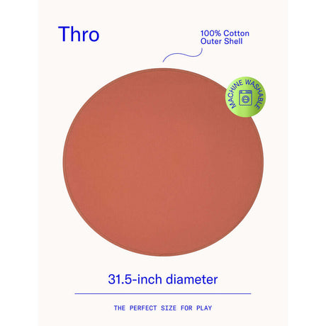 Dame Thro Waterproof Sex Blanket Copper displayed, featuring a 31.5-inch diameter with a 100% cotton outer shell.