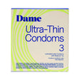 Dame Condoms 3-Pack featuring ultra-thin design, lubricated latex condoms with reservoir tip for optimal intimacy.