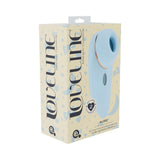 LoveLine Aurie AirTapTech Rechargeable Vibrator Blue packaging displayed with features highlighted.