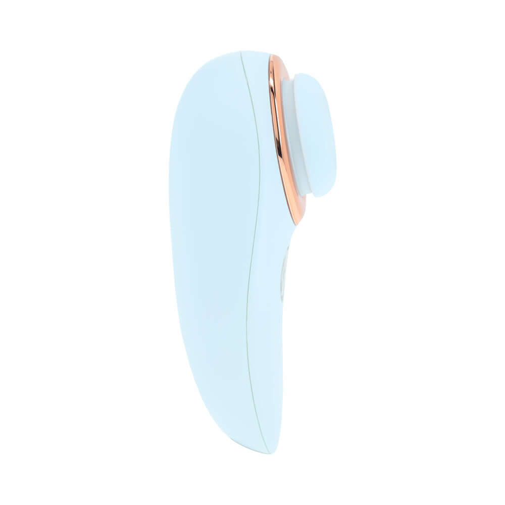 LoveLine Aurie AirTapTech Rechargeable Vibrator Blue side view showcasing its sleek design and innovative features.