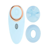 LoveLine Aurie AirTapTech Rechargeable Vibrator Blue with attachments for enhanced pleasure experience.