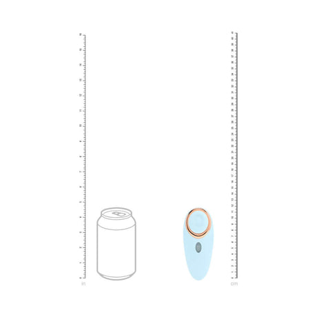LoveLine Aurie AirTapTech Rechargeable Vibrator Blue shown next to a standard can for size comparison.