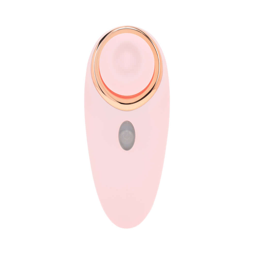 LoveLine Aurie AirTapTech Rechargeable Vibrator Pink top view with gold accents and a sleek design.