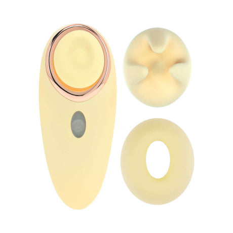 LoveLine Aurie AirTapTech Rechargeable Vibrator Yellow with unique design and attachments for enhanced pleasure.