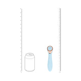 LoveLine Darling AirTapTech Rechargeable Vibrator Blue next to a soda can for size comparison.