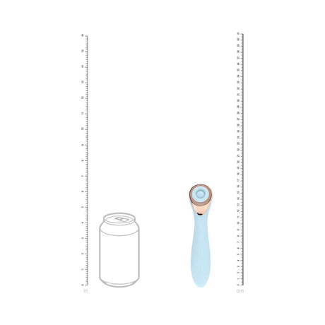 LoveLine Darling AirTapTech Rechargeable Vibrator Blue next to a soda can for size comparison.