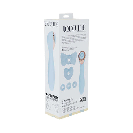 LoveLine Darling AirTapTech Rechargeable Vibrator Blue packaging with multiple attachments and stylish design.