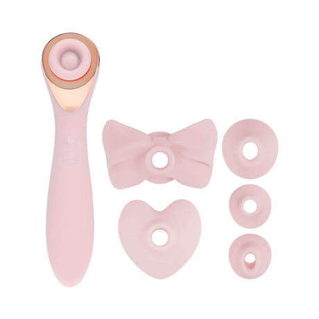 LoveLine Darling AirTapTech Rechargeable Vibrator Pink with interchangeable attachments in a stylish design.