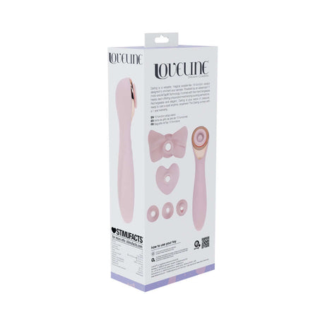 LoveLine Darling AirTapTech Rechargeable Vibrator Pink packaging with attachments displayed.