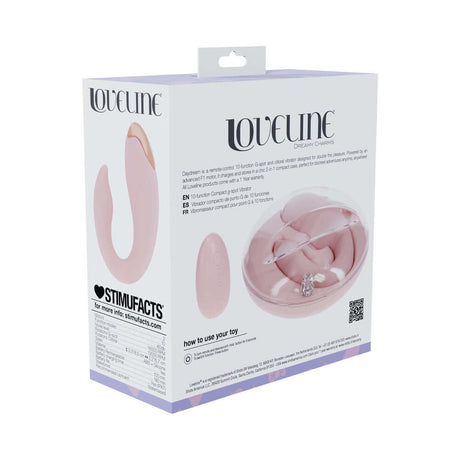 LoveLine Daydream AirTapTech Rechargeable Vibrator Pink packaging showcasing dual stimulation features and user instructions.
