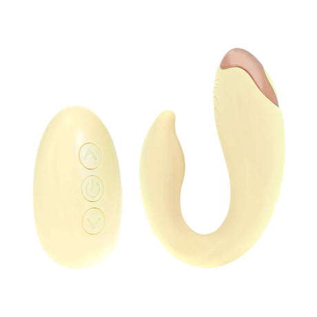 LoveLine Daydream AirTapTech Rechargeable Vibrator Yellow with remote, designed for G-spot and clitoral stimulation.