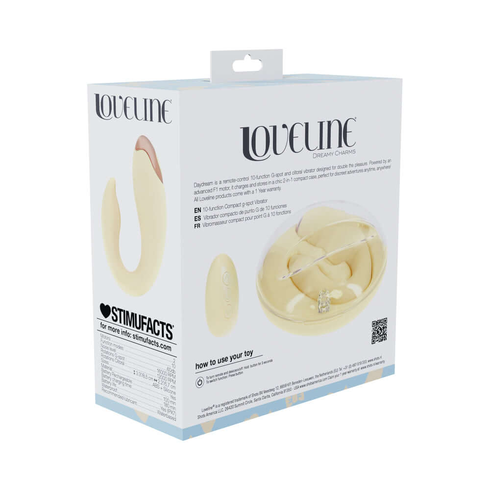 LoveLine Daydream AirTapTech Rechargeable Vibrator Yellow packaging showing design and features.