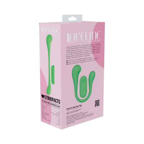 LoveLine FlexEase Bend Vibe Liquid Silicone Green packaging showing product details and usage instructions.