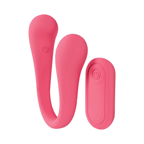 LoveLine FlexEase Bend Vibe Liquid Silicone Pink dual-ended vibrator with flexible design and two vibrating ends.