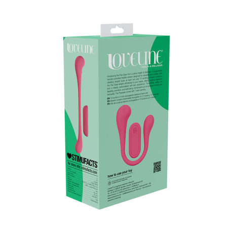 LoveLine FlexEase Bend Vibe Liquid Silicone Pink packaging showcasing its flexible design and dual-ended functionality.