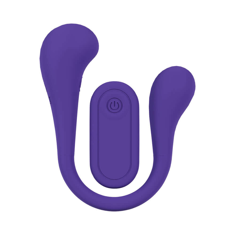 LoveLine FlexEase Bend Vibe Liquid Silicone Purple flexible dual-ended vibrator with vibrating bulbs.