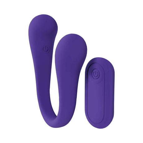 LoveLine FlexEase Bend Vibe Liquid Silicone Purple dual-ended vibrator with droplet-shaped bulbs.