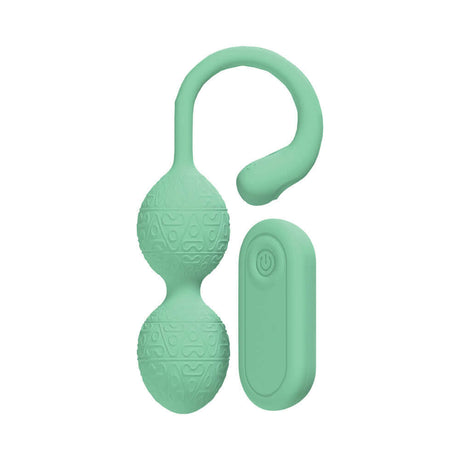 LoveLine PelviFit Beads Kegel Vibe Waterproof Remote Green with dual beaded design and remote control in a soft green color.