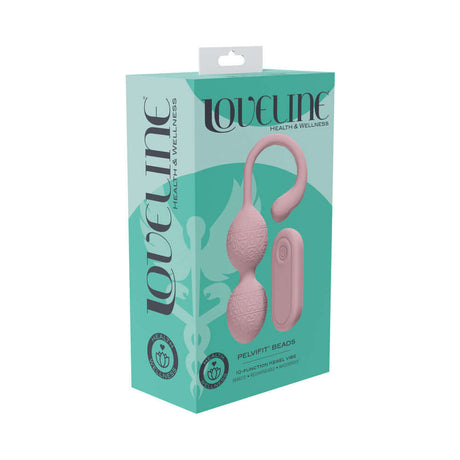 LoveLine PelviFit Beads Kegel Vibe Waterproof Remote Pink packaging with product details and vibrant colors