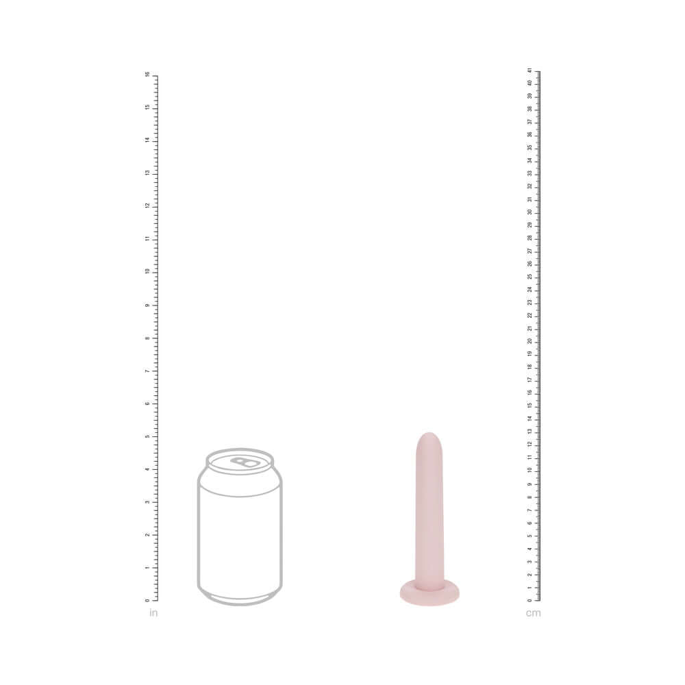 LoveLine PelviFit Expanding Vaginal Dilator Set Silicone in pink next to a can for size comparison.