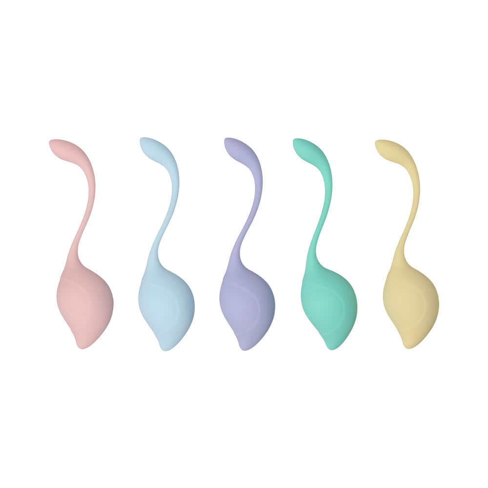 LoveLine PelviFit Stem Kegel Kit Multiweight Waterproof in various pastel colors, designed for pelvic training.