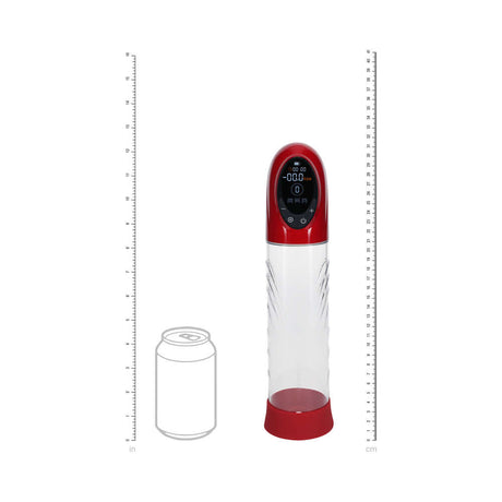 PUMPED CyberPulse Automatic Waterproof Metallic Red vacuum pump with digital display and measurement scale.