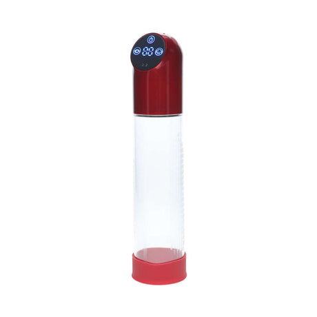 PUMPED Automatic Waterproof Metal Red penis pump featuring a sleek design and digital control panel.