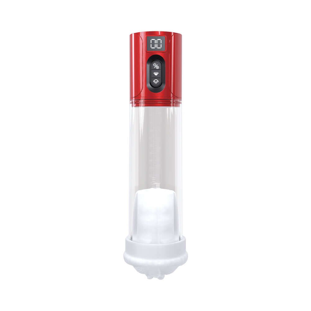PUMPED HyperLift Masturbator Suction Metallic Red featuring a sleek design and digital controls.