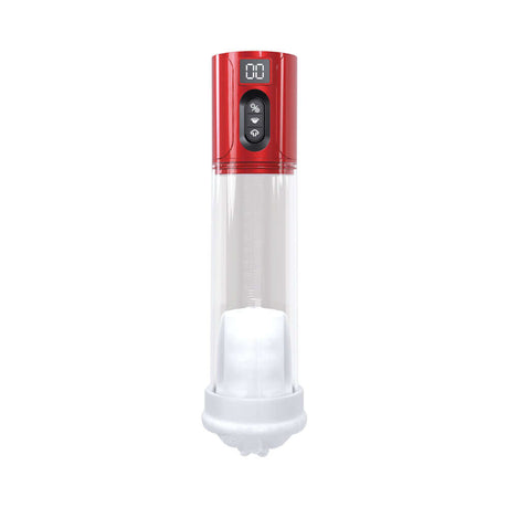 PUMPED HyperLift Masturbator Suction Metallic Red featuring a sleek design and digital controls.