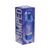 PUMPED SonicPull Masturbator Suction Vibration Blue packaging displayed with a clear view of the product.