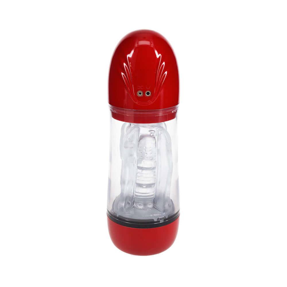 PUMPED SonicPull Masturbator Suction Vibration Red with smooth insertion sleeve for intense pleasure.