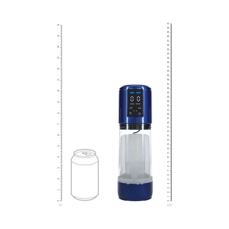PUMPED UltraLift Automatic Masturbator Waterproof Blue with measurement scale next to it.