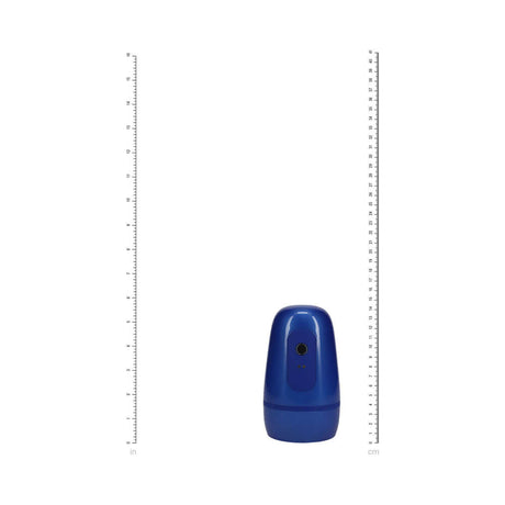PUMPED Vibrobator Masturbator Negative Pressure Suction Blue shown with measurement scale for size reference.