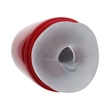 PUMPED Vibrobator Masturbator Negative Pressure Suction Vibration Red with smooth insertion sleeve design.