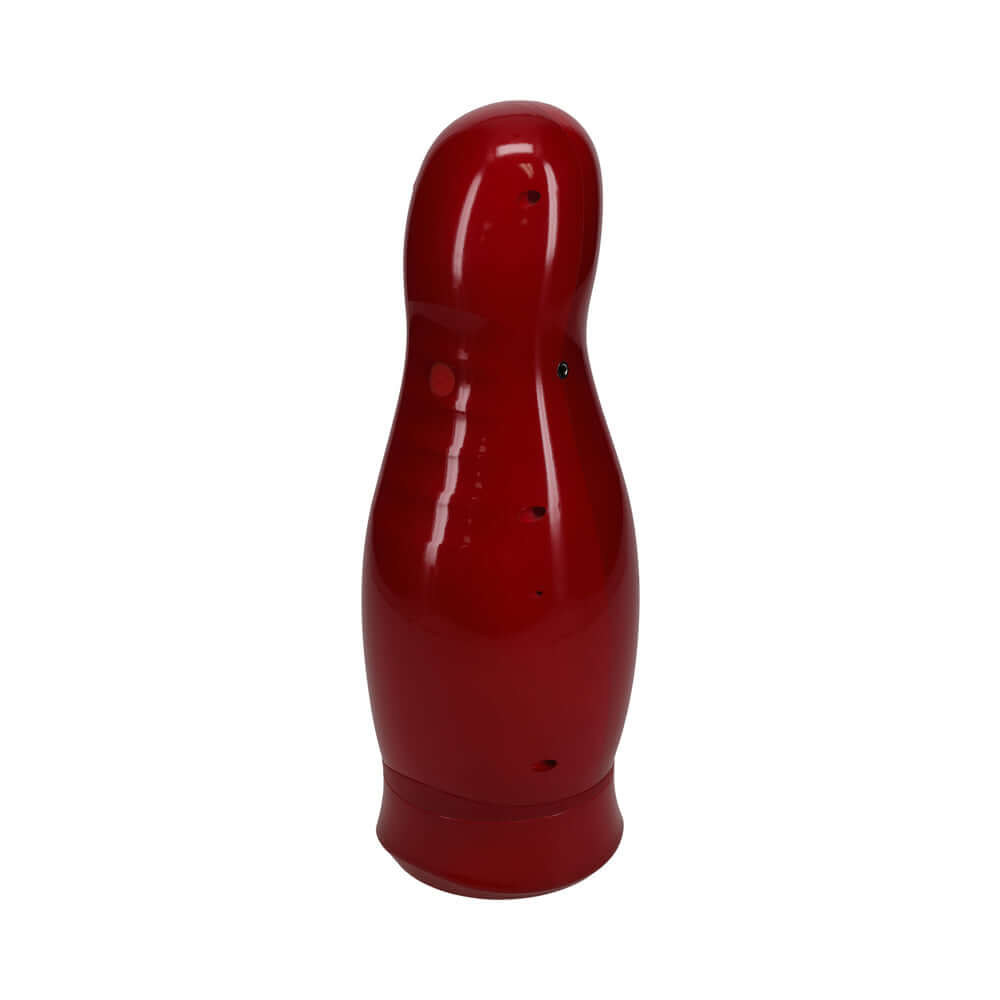 PUMPED Virtuo Masturbator Suction Vibration Phone Attachment in sleek red design.